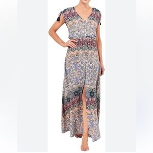 Tigerlily Belle Eau Bohemian Button Down V Neck Maxi Dress 6